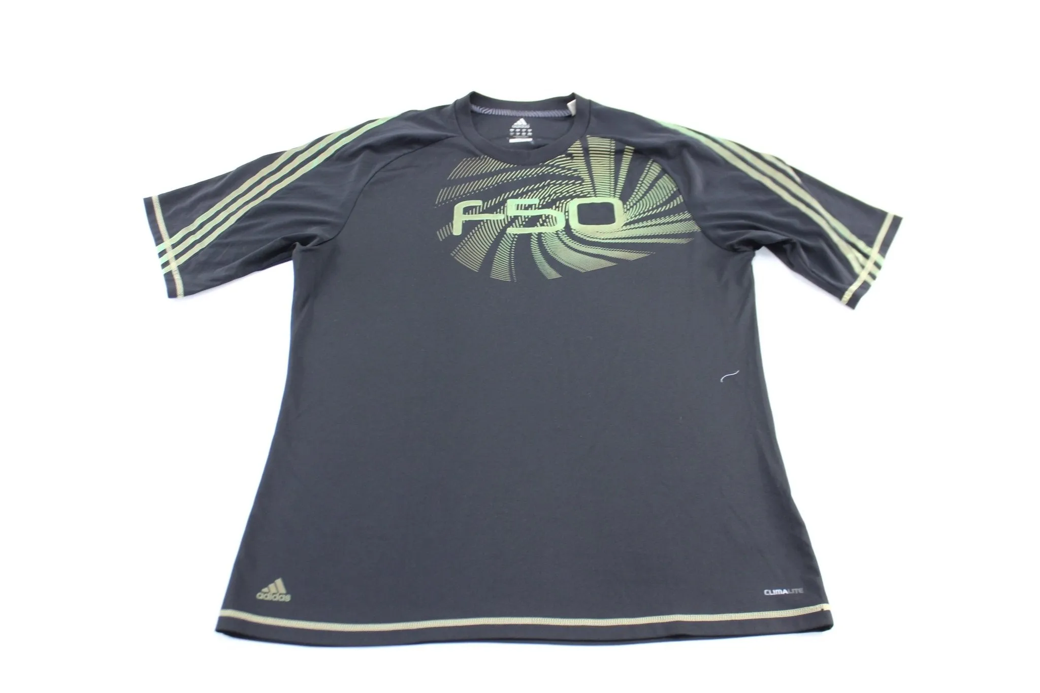 Adidas Logo F50 Black & Green Striped Soccer Jersey