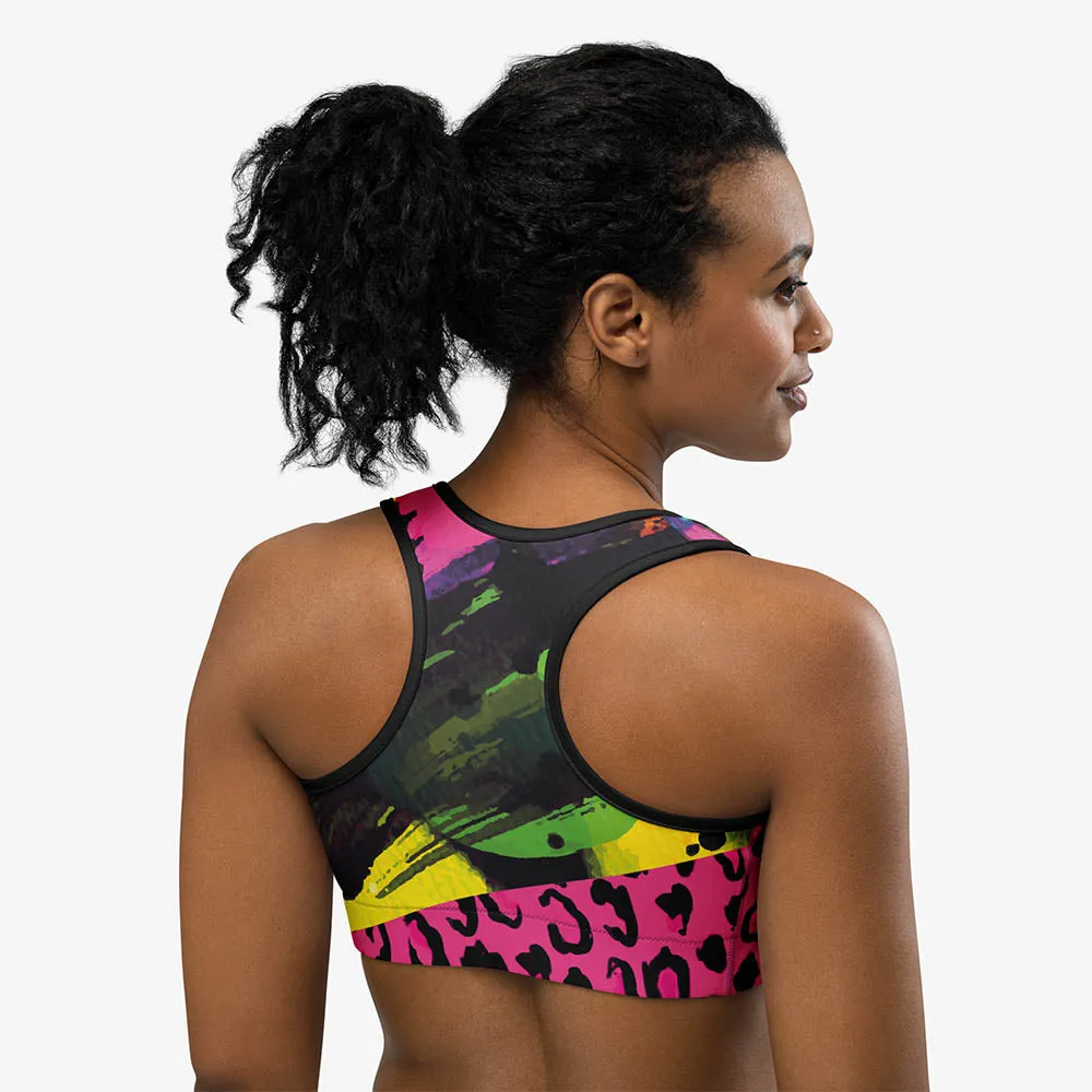 Animal Printed Sports Bra "Wild Canvas" Green/Pink/Yellow