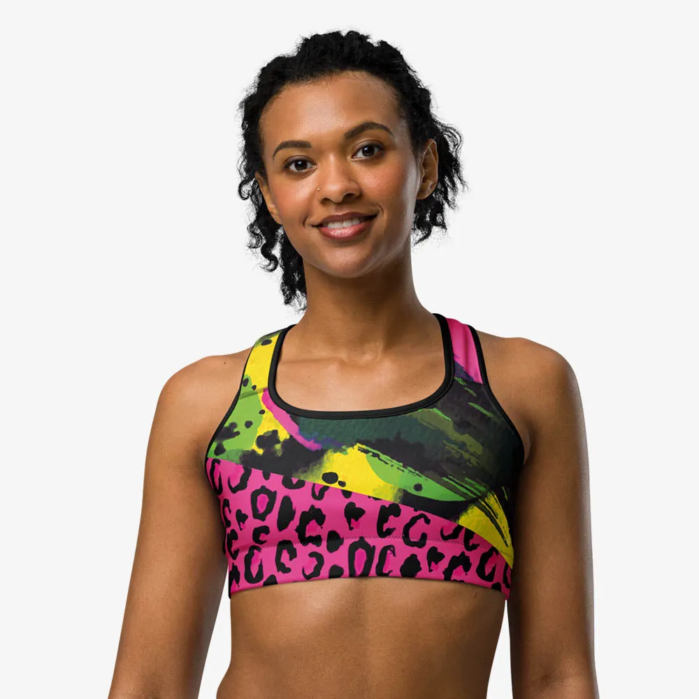 Animal Printed Sports Bra "Wild Canvas" Green/Pink/Yellow