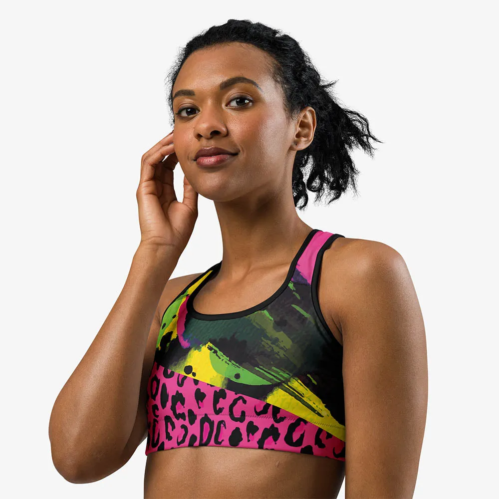 Animal Printed Sports Bra "Wild Canvas" Green/Pink/Yellow