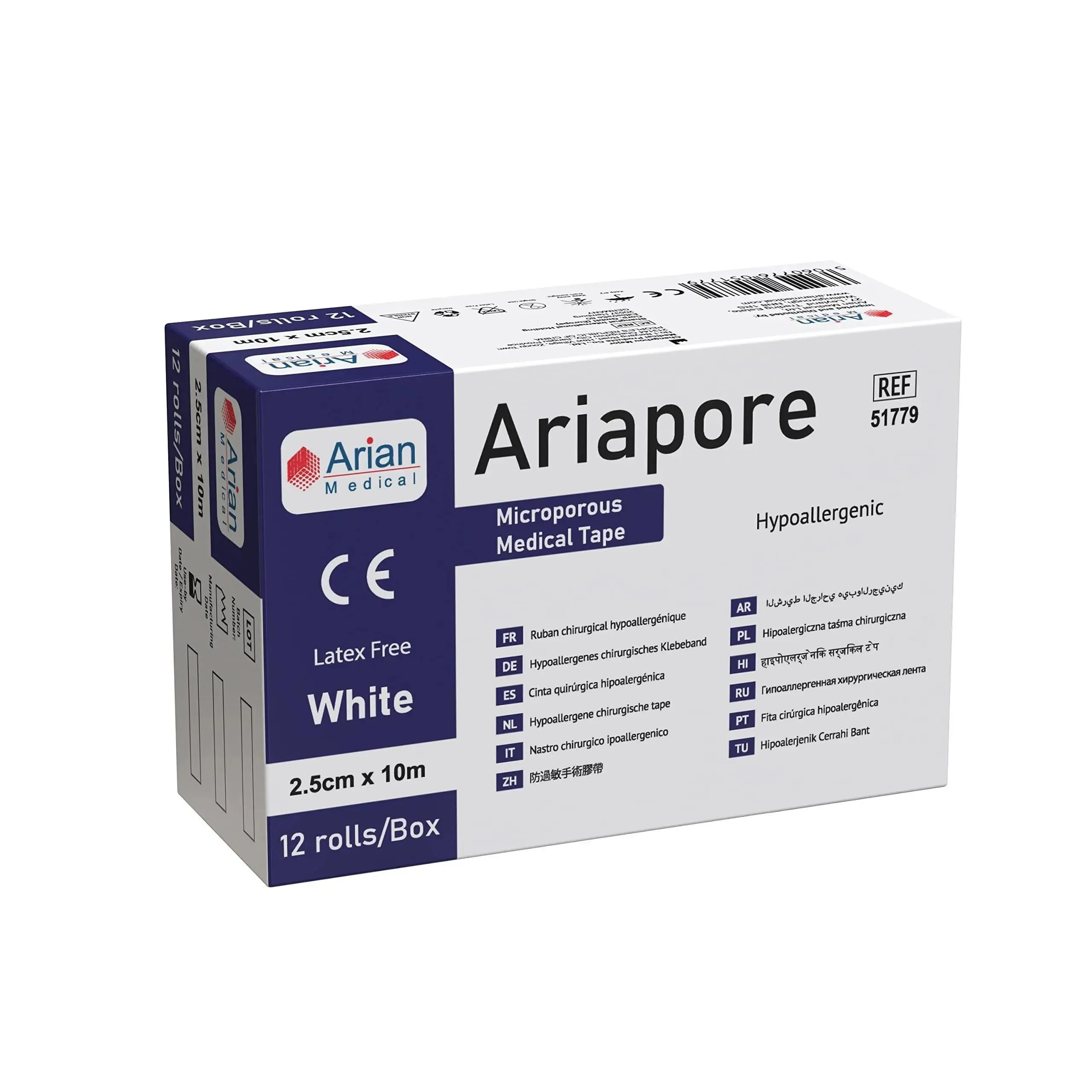 Ariapore Micropore Tape Surgical and Sports Tape 2.5cm X 10m - 12 Rolls