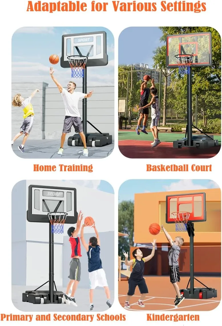 Basketball Hoop Outdoor 4.8-12ft Adjustable Height,16inch Shatterproof Backboard Basketball Hoop Goal System