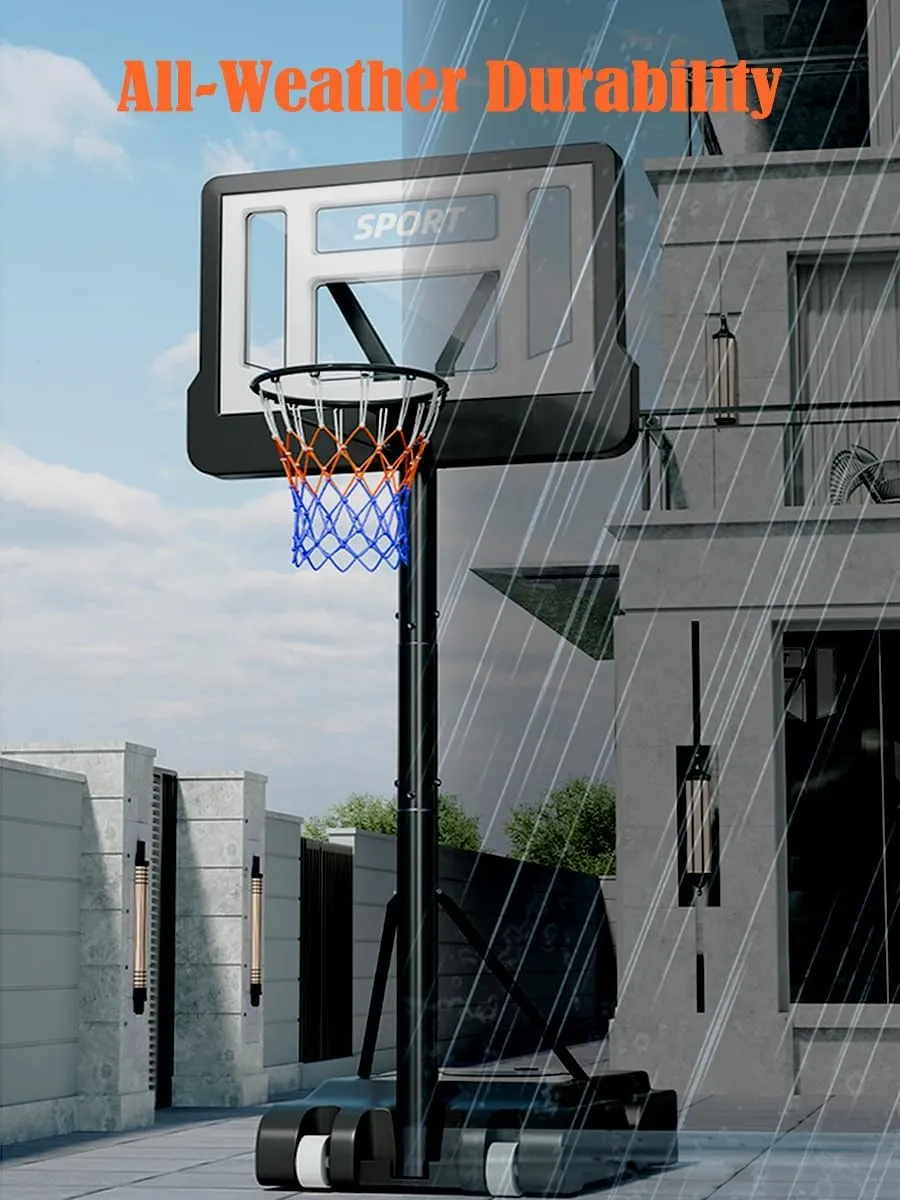 Basketball Hoop Outdoor 4.8-12ft Adjustable Height,16inch Shatterproof Backboard Basketball Hoop Goal System