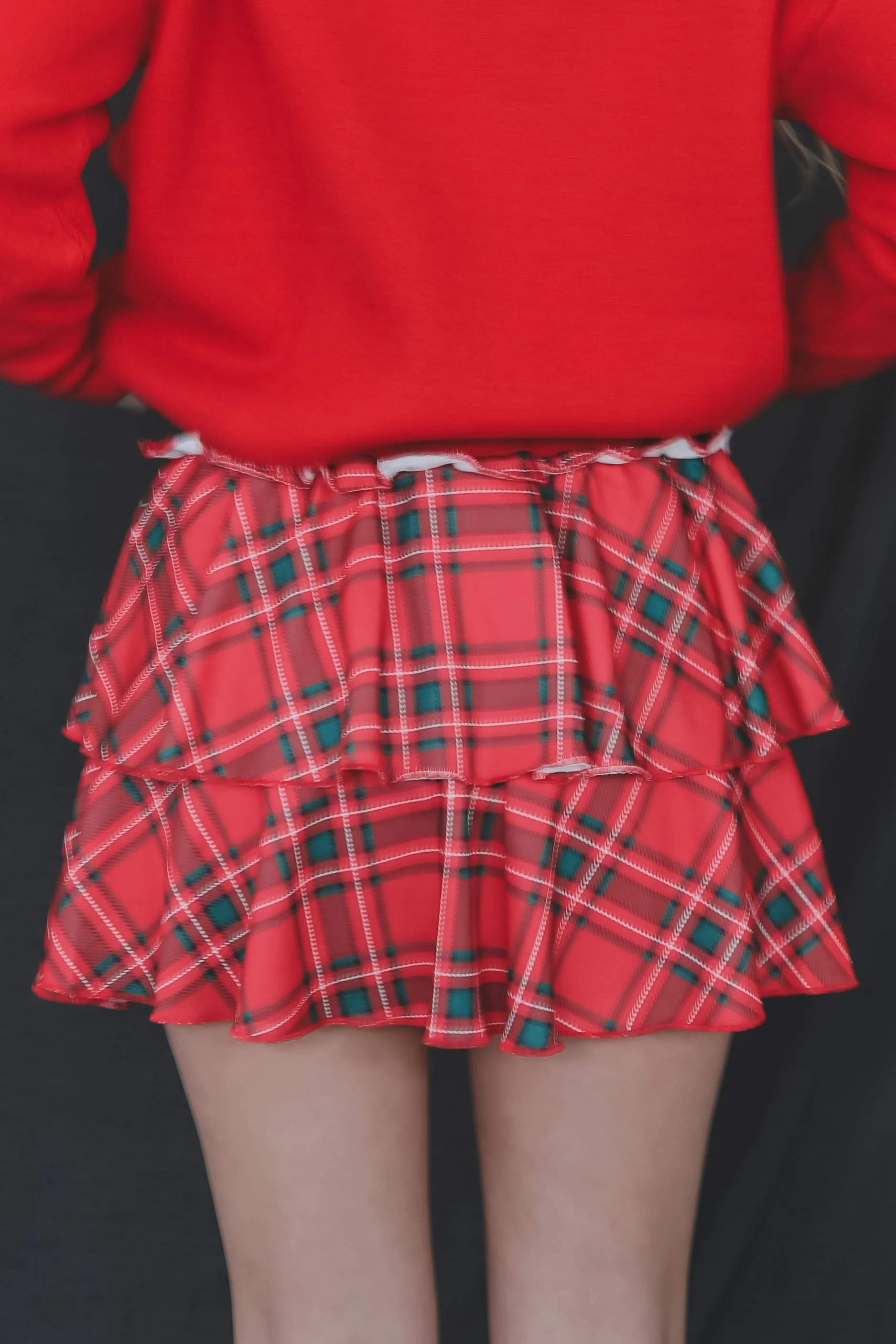 Bells Will Be Ringing Red Ruffle Plaid Skirt