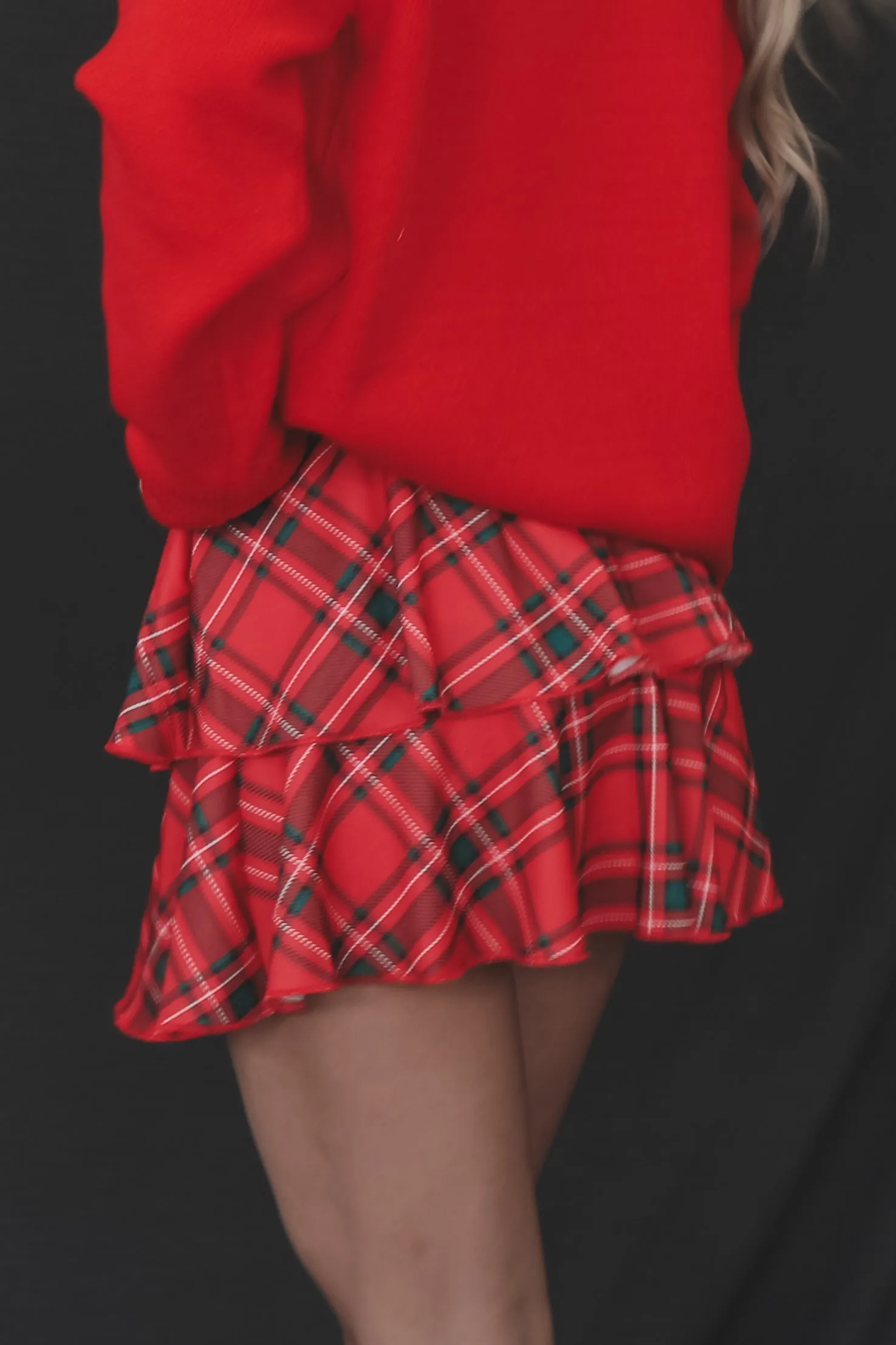 Bells Will Be Ringing Red Ruffle Plaid Skirt