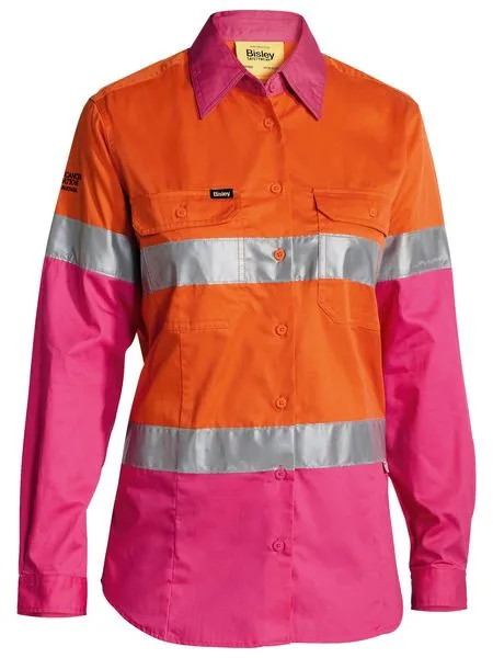 Bisley Women's Taped Hi Vis Cool Lightweight Drill Shirt -(BL6696T)