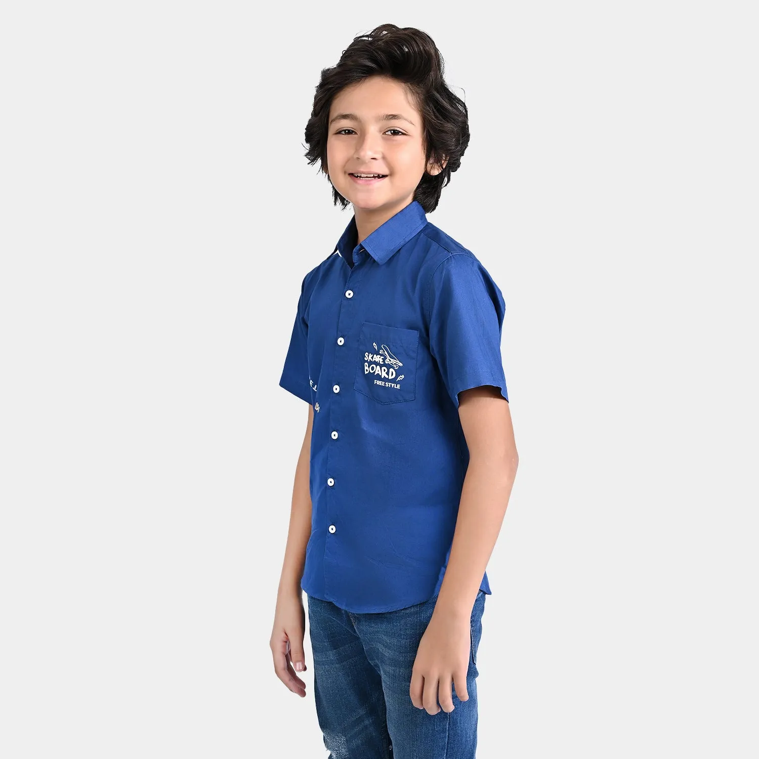 Boys Oxford Casual Shirt (Skate Board Free Style)-T/Navy