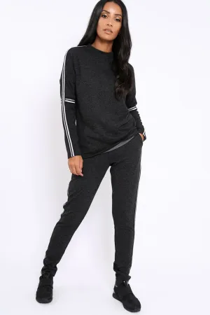 Charcoal Sparkle Striped Loungewear Set - Shellie