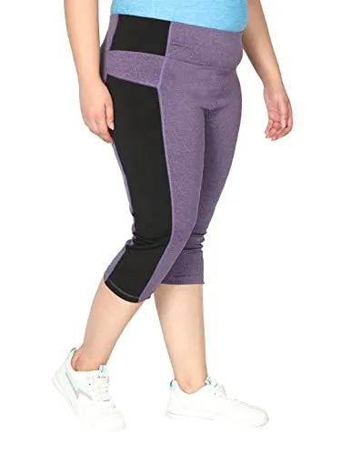 CHKOKKO Women Plus Size Yoga Gym Sport Workout Capri Self Purple XXL