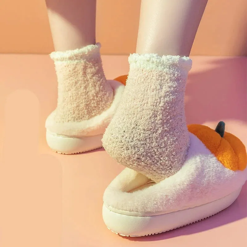 Cute Pumpkin Cartoon Cotton Slippers for Women