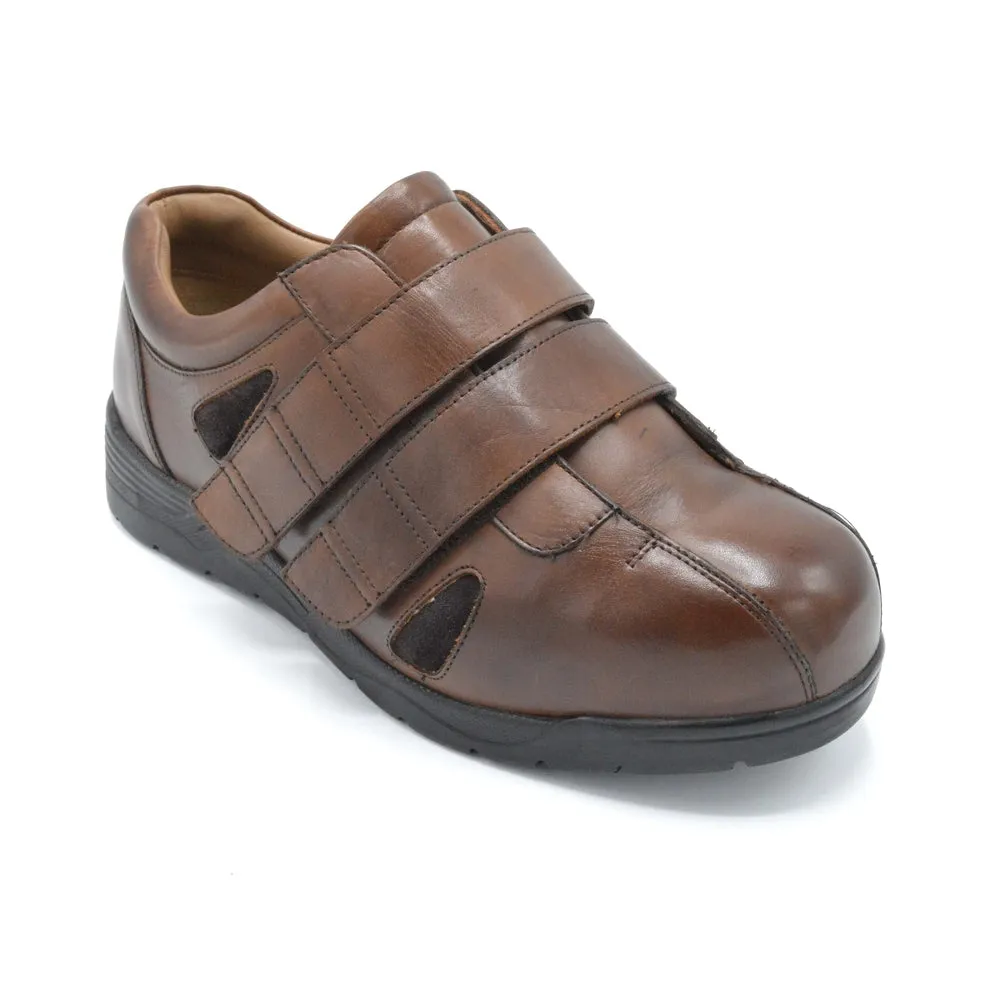 DB Darren - Mens Extra Wide Velcro Close Shoe - 6V (6E-8E) Fitting - Brown