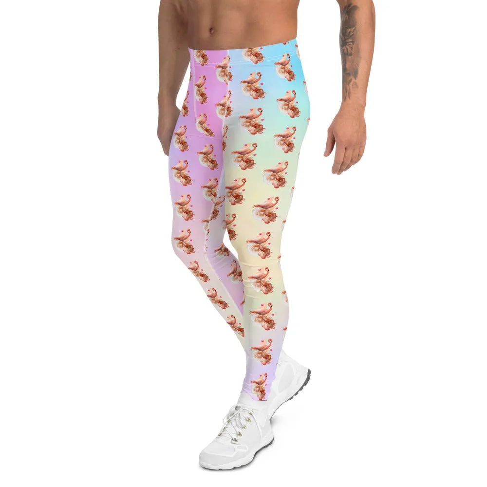 Dreamy Flamingo Men's Leggings, Pastel Cute Bird Print Meggings Run Tights-Made in USA/EU