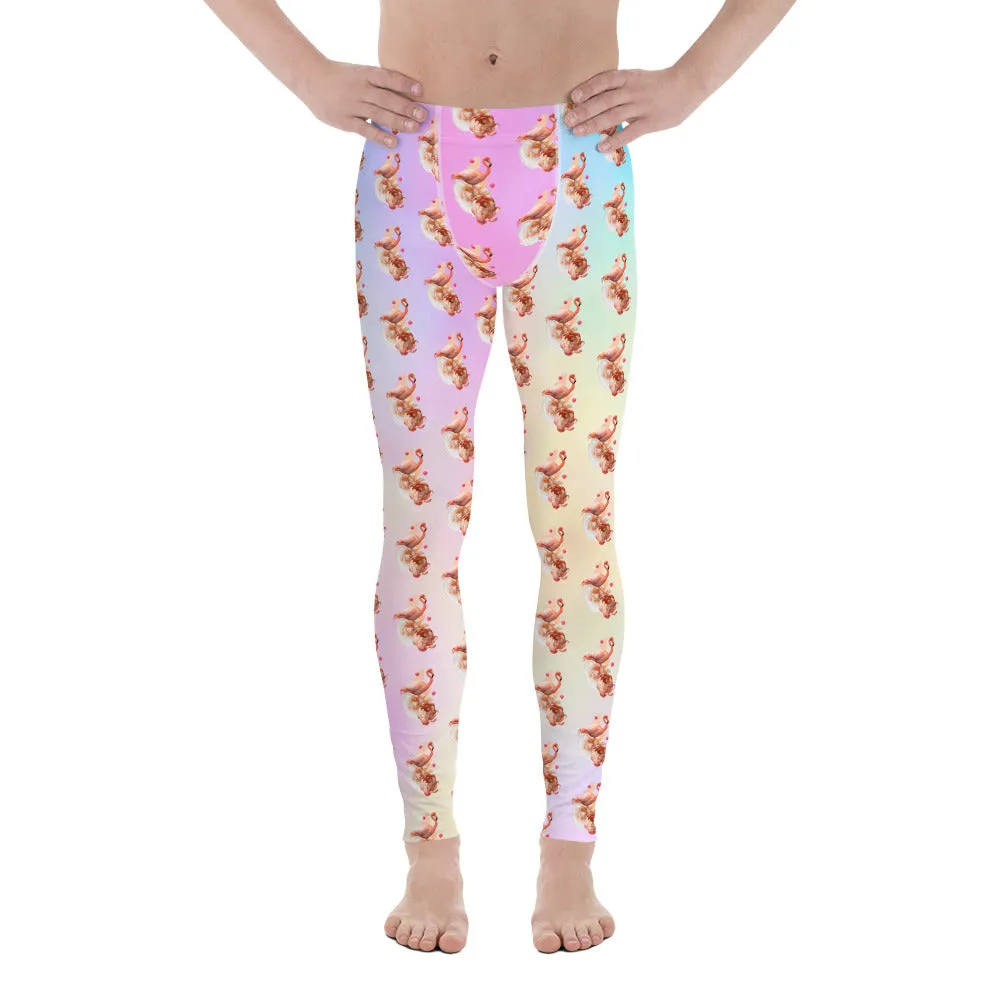 Dreamy Flamingo Men's Leggings, Pastel Cute Bird Print Meggings Run Tights-Made in USA/EU