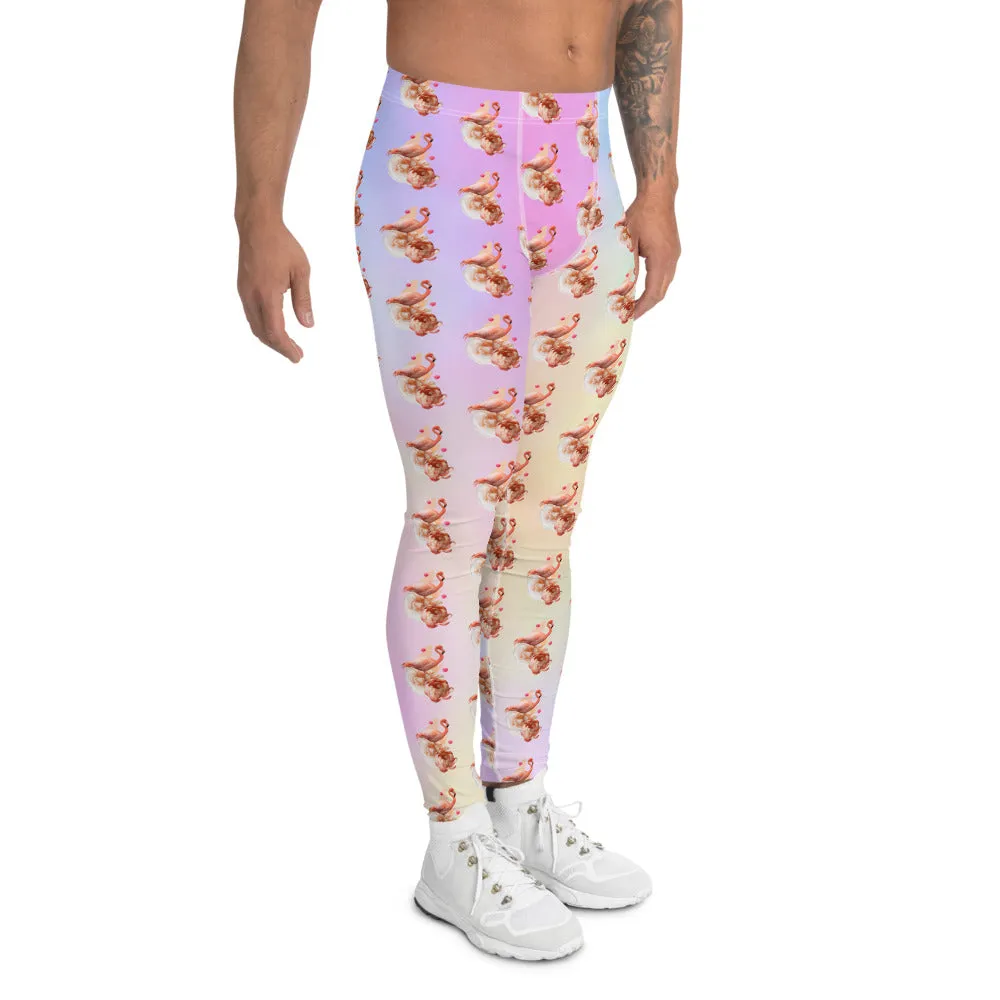 Dreamy Flamingo Men's Leggings, Pastel Cute Bird Print Meggings Run Tights-Made in USA/EU