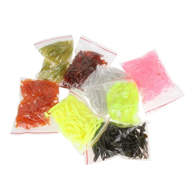 Fishing lure 35-50pcs/Set spoon Soft Worm Jigging lure with 10Lead Jig Head Hooks soft Lures china sabiki Quality (Random Color)