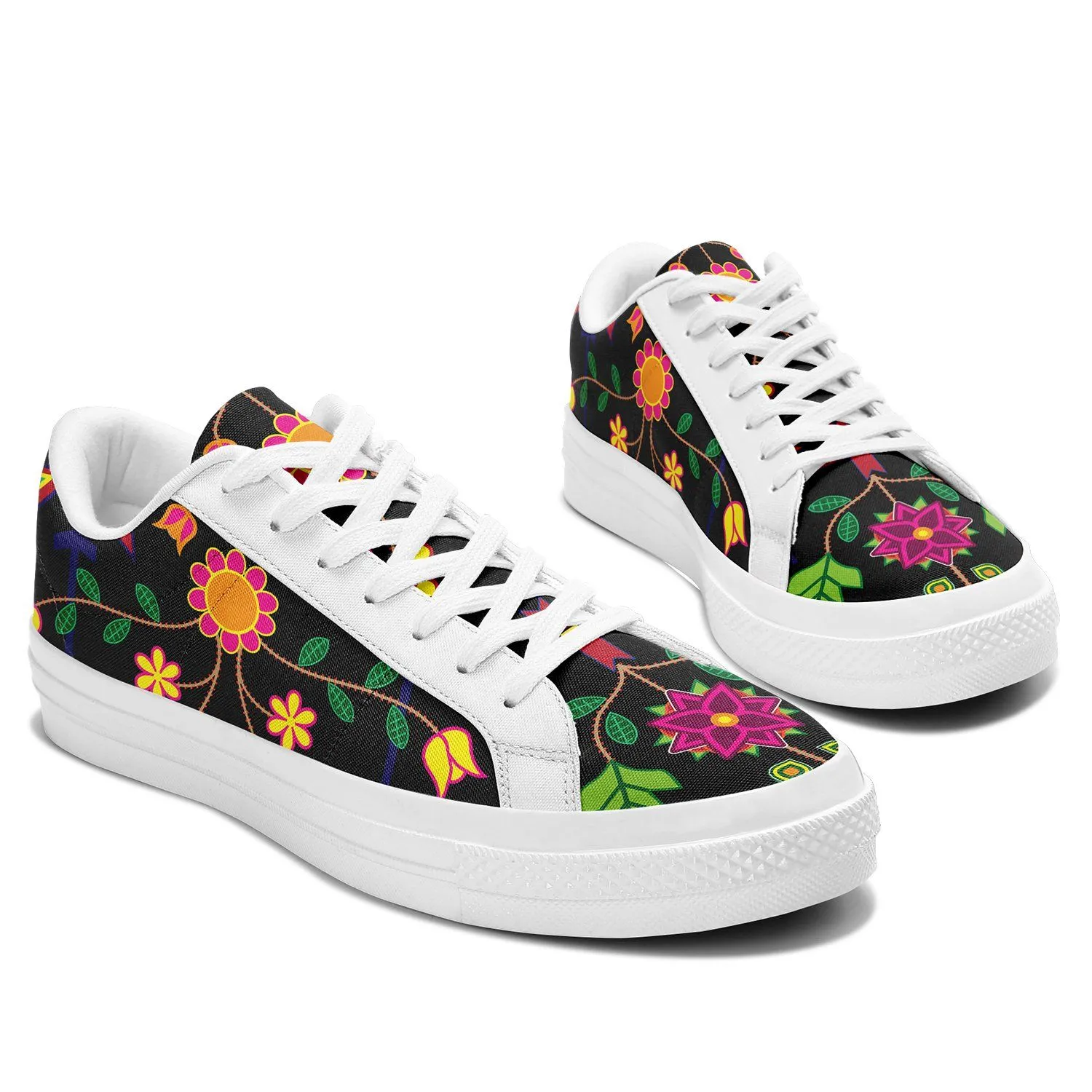 Floral Beadwork Aapisi Low Top Canvas Shoes White Sole