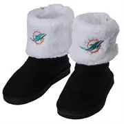 FOCO NFL Miami Dolphins Knit High End Button Boot Slipper Large, Black