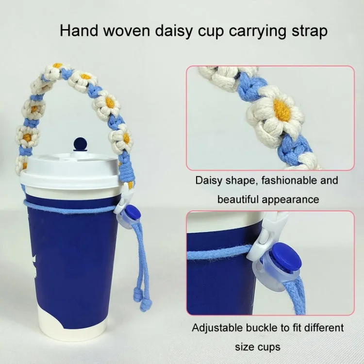 For 8-40oz Portable Sports Water Mug Lanyard Cup Cover Hand-Woven Cute Daisy Mug Strap(Blue)