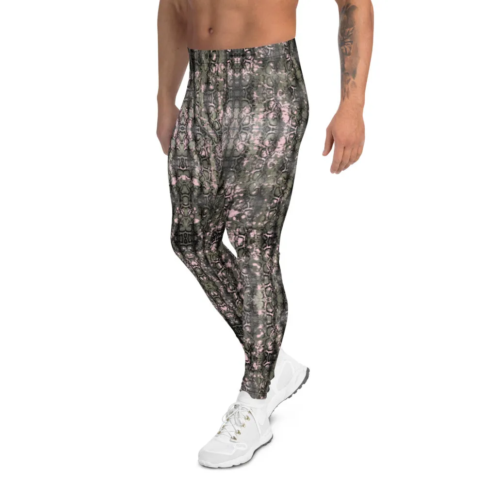 Green Snakeskin Print Men's Leggings, Snake Reptile Print Meggings Tights-Made in USA/EU