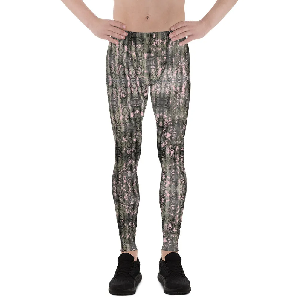 Green Snakeskin Print Men's Leggings, Snake Reptile Print Meggings Tights-Made in USA/EU