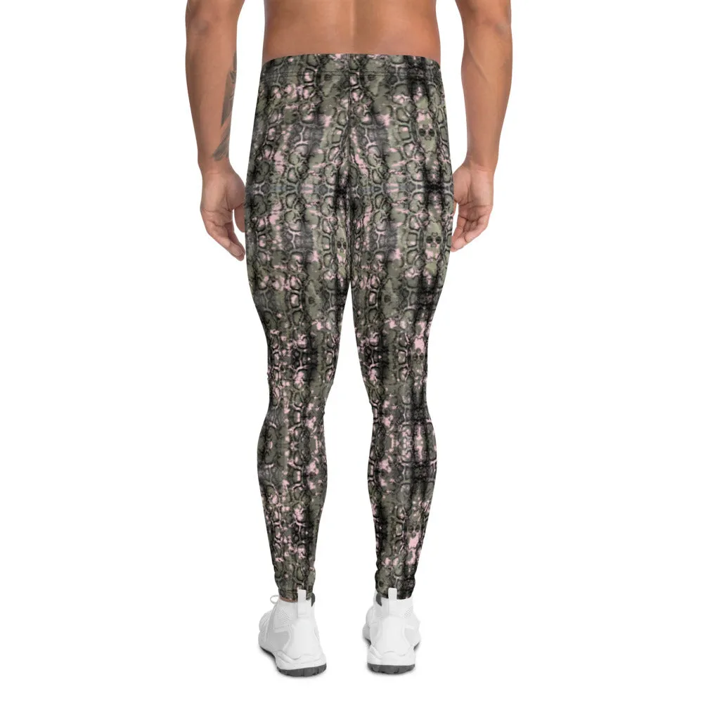 Green Snakeskin Print Men's Leggings, Snake Reptile Print Meggings Tights-Made in USA/EU