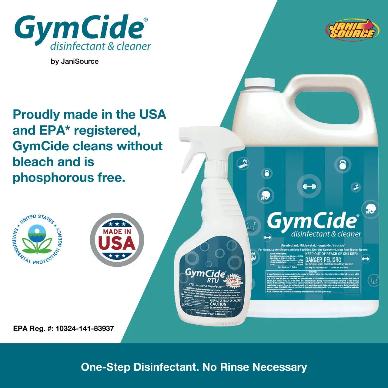 GymCide Ready-To-Use Sport Disinfectant & Cleaner, Quart