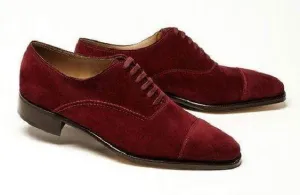 Hand made Men's Suede Maroon Cap To Shoes