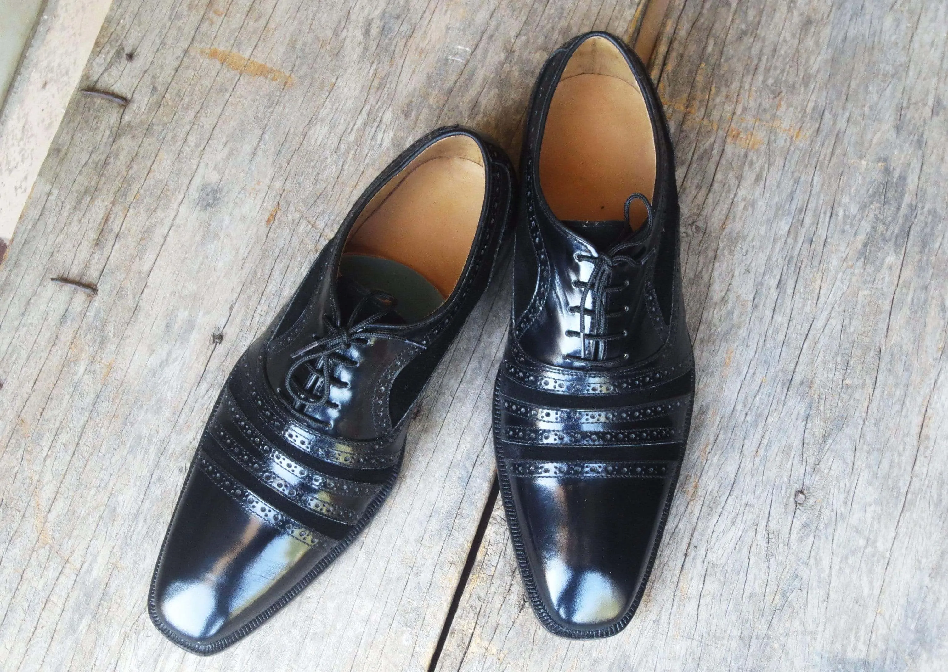 Handmade Men's Black Leather Lace Up Cap Toe Shoe