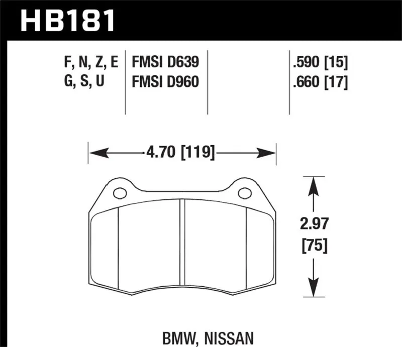 Hawk DTC-60 Race Front Brake Pads - 95-02 Nissan Skyline GT-R (R33/R34) - HB181G.590