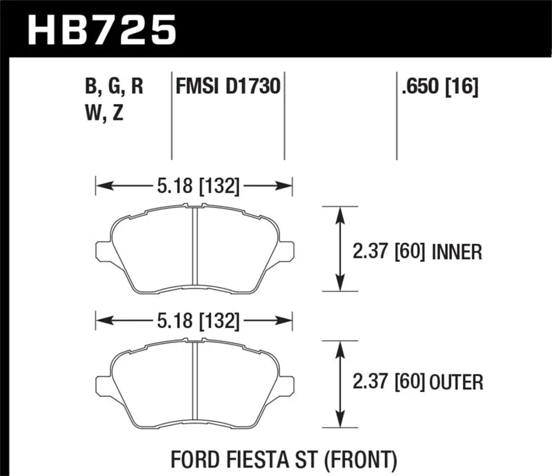 Hawk DTC-60 Race Front or Rear Brake Pads - 2014 Ford Fiesta ST - HB725G.650