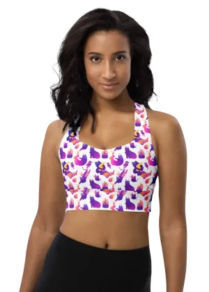 Longline sports bra - Witchy Kitties - White