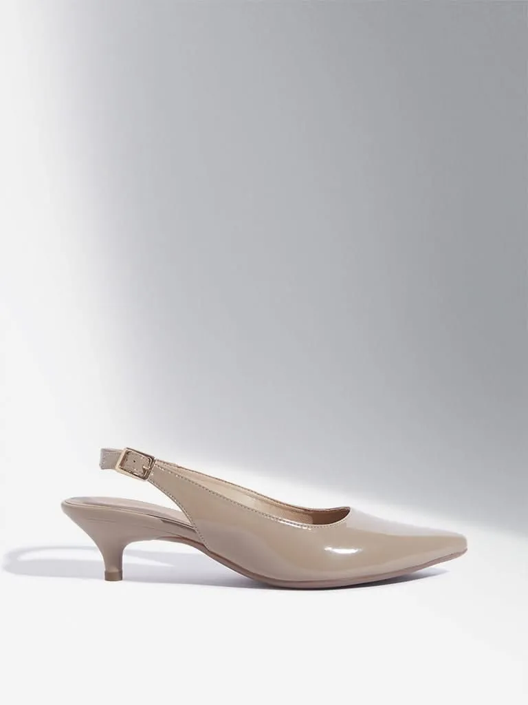 LUNA BLU Taupe Slingback Kitten Heel Mules