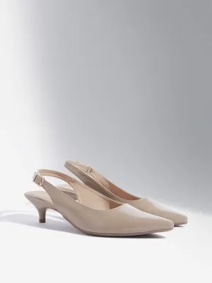 LUNA BLU Taupe Slingback Kitten Heel Mules