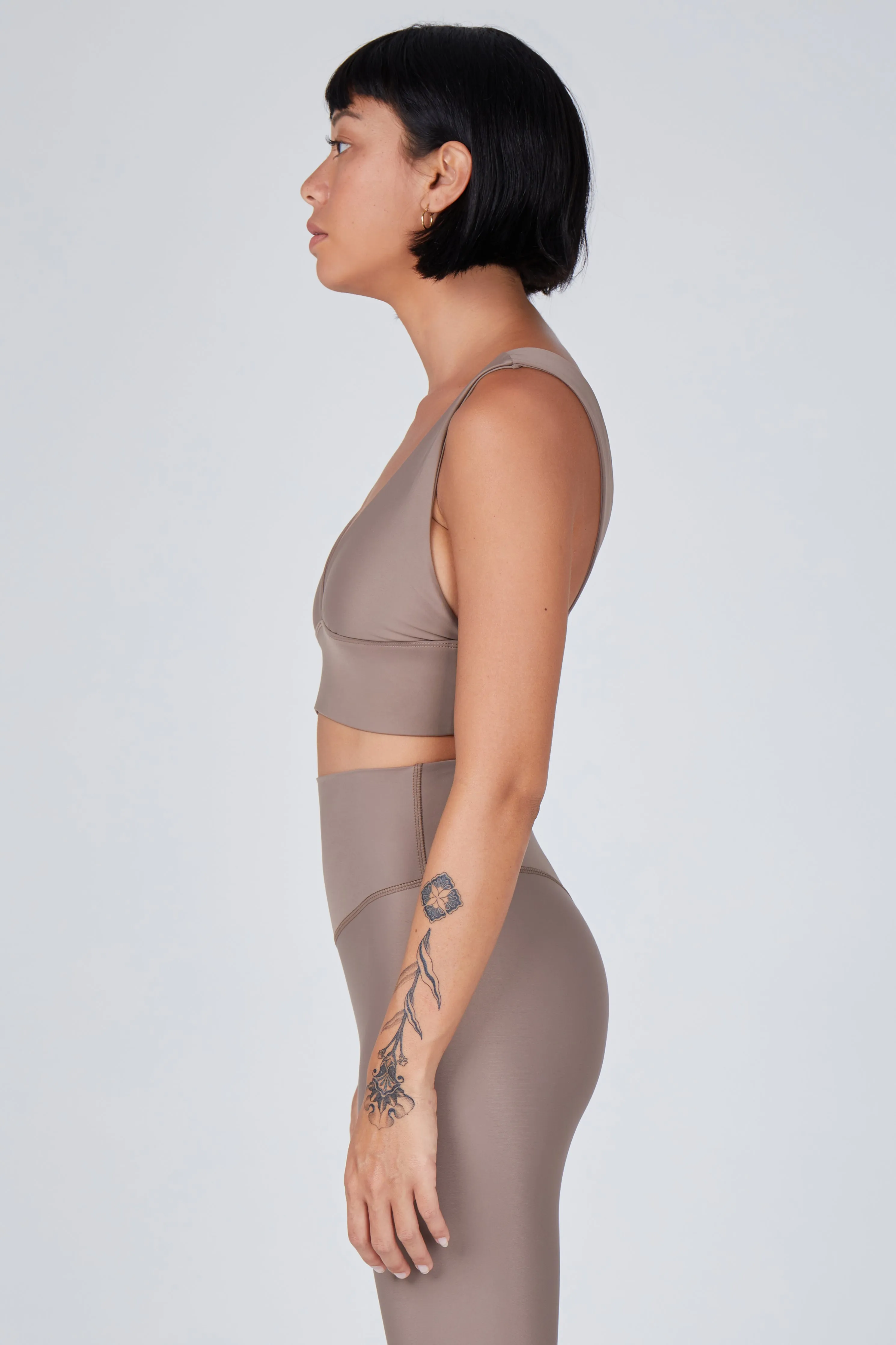 Lykke Deep Plunge Sports Bra | Recycled Nylon | Sand