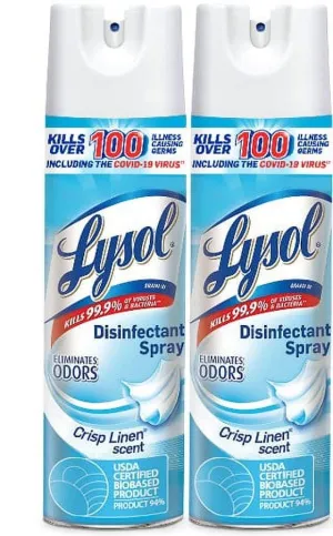 Lysol Disinfectant Spray, Sanitizing and Antibacterial Spray, For Disinfecting and Deodorizing, Crisp Linen, 19 Fl. Oz (Pack of 2)