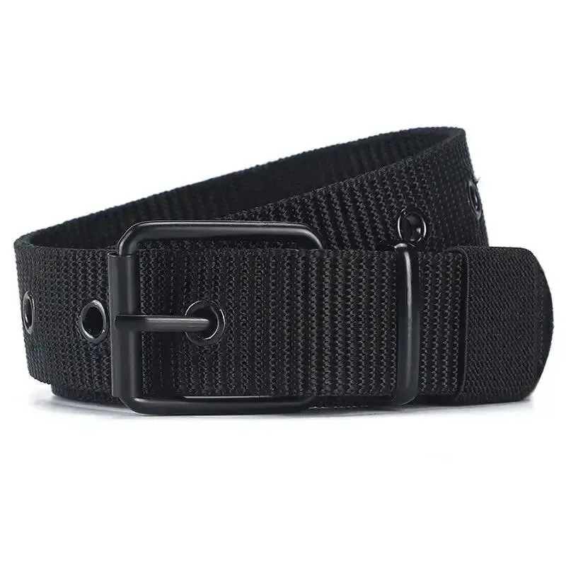 Men's Belt Porous Canvas Pin Buckle Leather Belt Outdoor Sports Belt Women's Trendy Eyelet Belt With Jeans Belt For Men Women