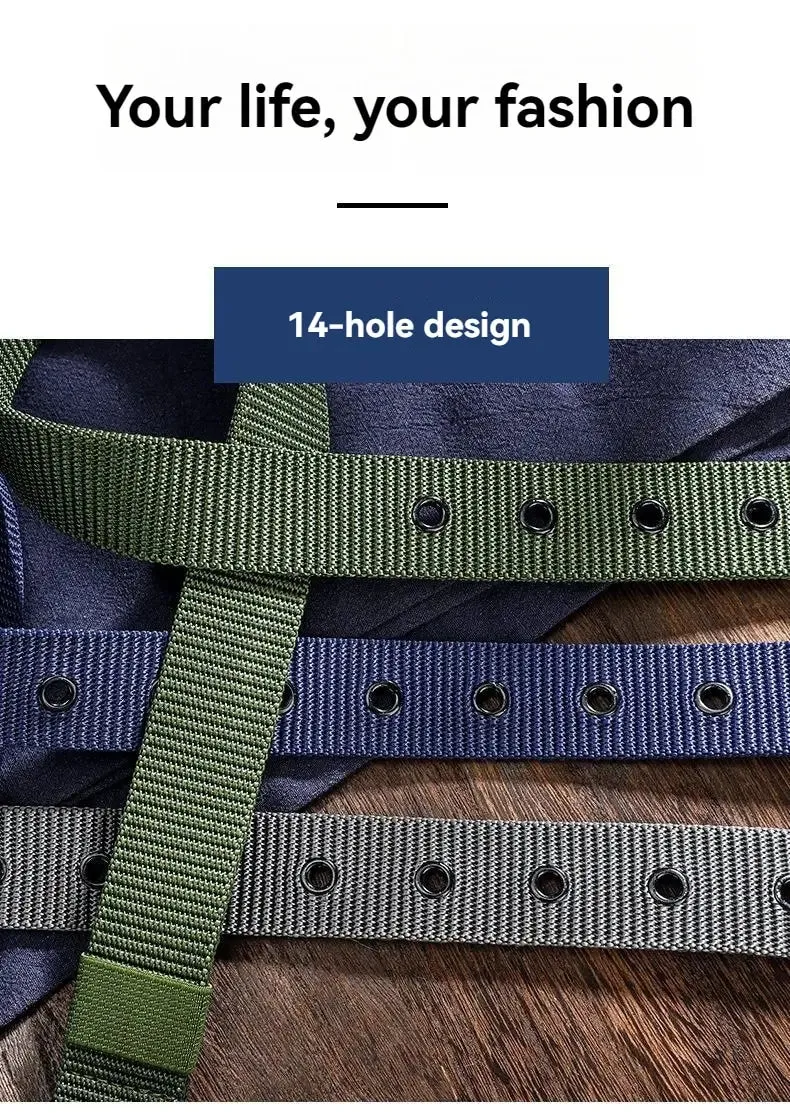 Men's Belt Porous Canvas Pin Buckle Leather Belt Outdoor Sports Belt Women's Trendy Eyelet Belt With Jeans Belt For Men Women