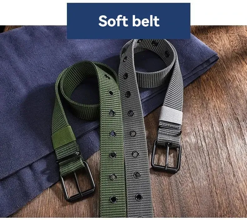 Men's Belt Porous Canvas Pin Buckle Leather Belt Outdoor Sports Belt Women's Trendy Eyelet Belt With Jeans Belt For Men Women