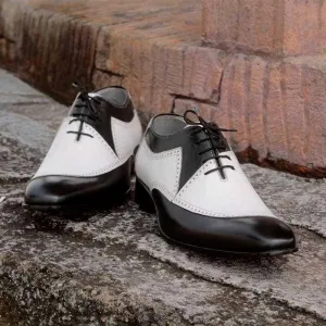 Men's Leather White Black Casual Lace Up Shoes