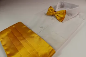 Mens Warm Yellow Cummerbund & Matching Plain Bow Tie Set