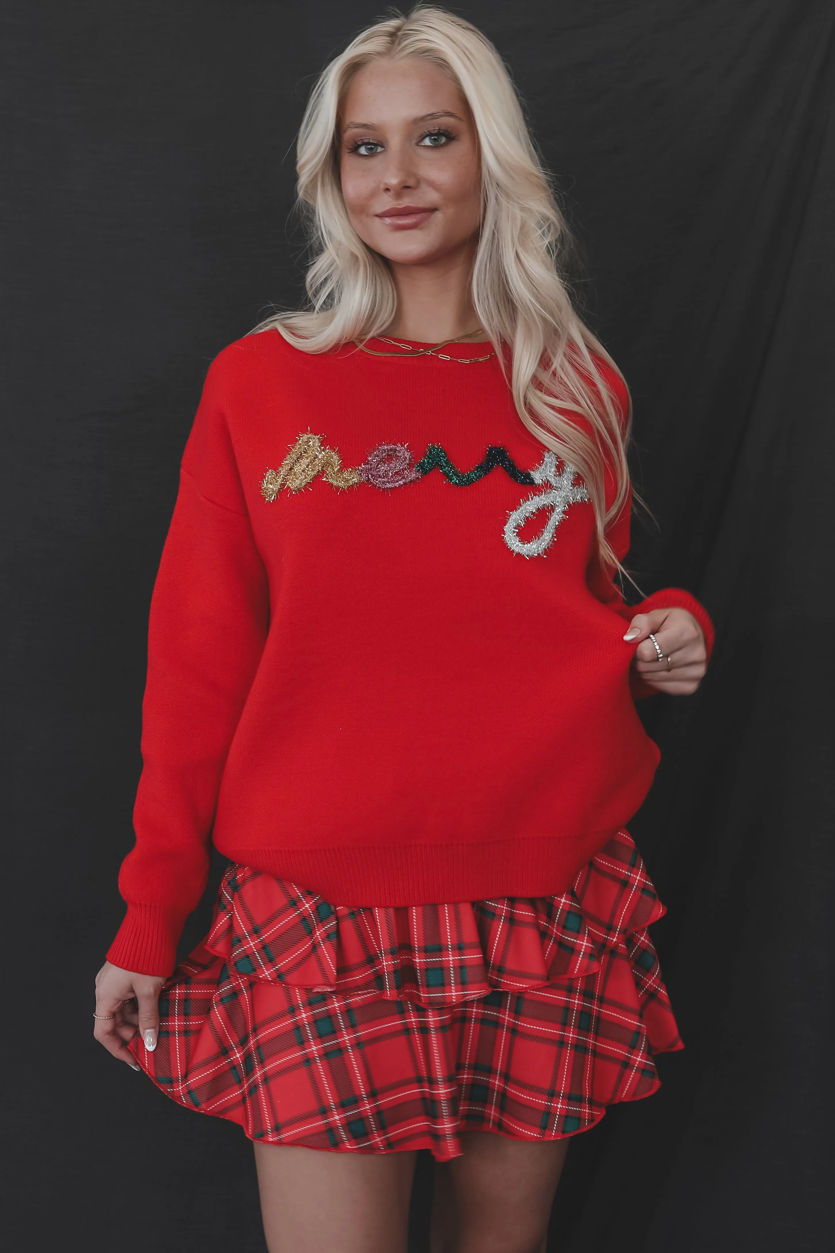 Merry As Me Me Red Tinsel Sweater