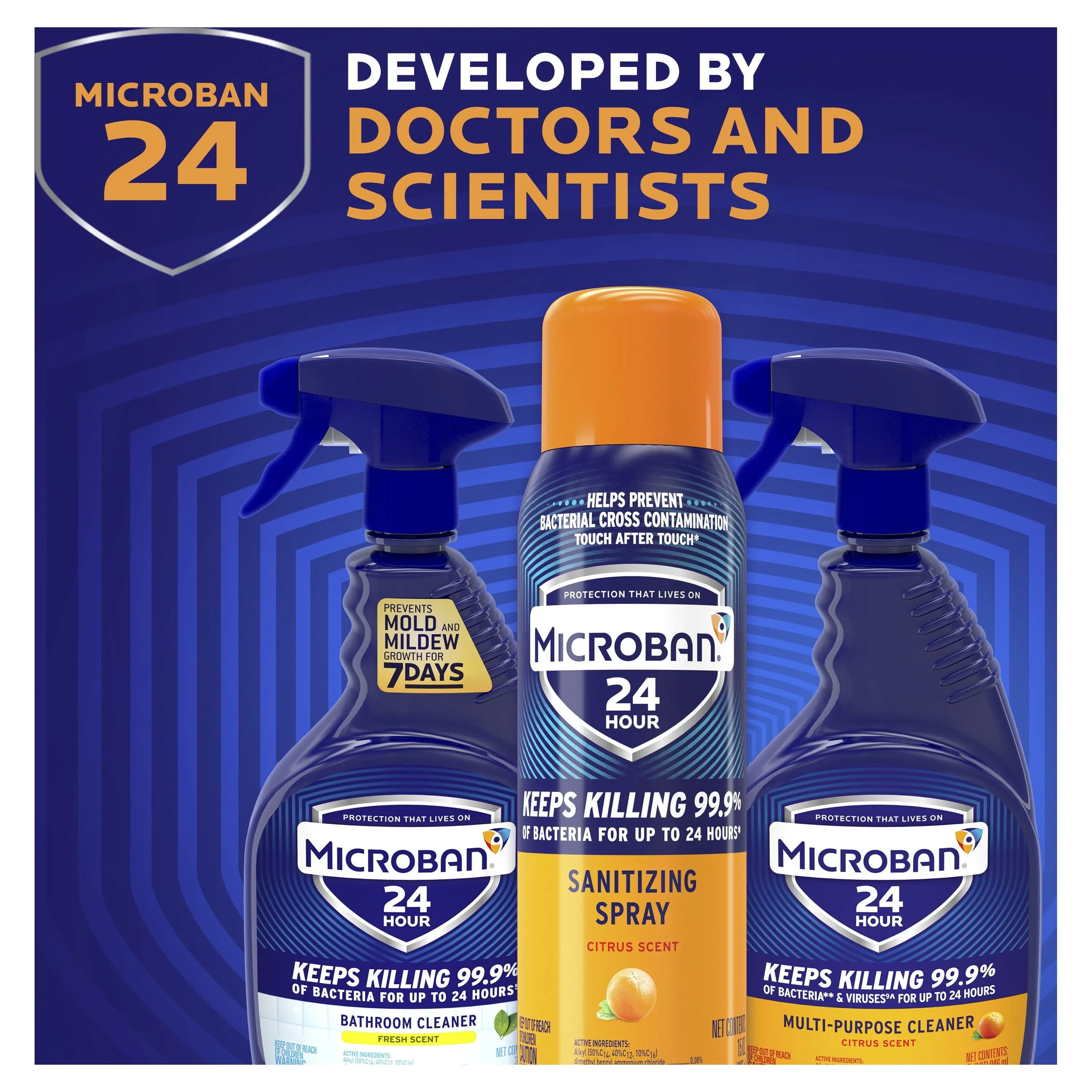 Microban 24 Hour Disinfectant Sanitizing Spray, Citrus Scent, 15 oz