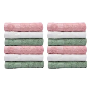 Mush Bamboo Face Towel | Ultra Soft, Absorbent & Quick Dry Towel for Facewash, Gym, Travel, Yoga. Recommended for Acne Prone Skincare (12, Green Pink White)