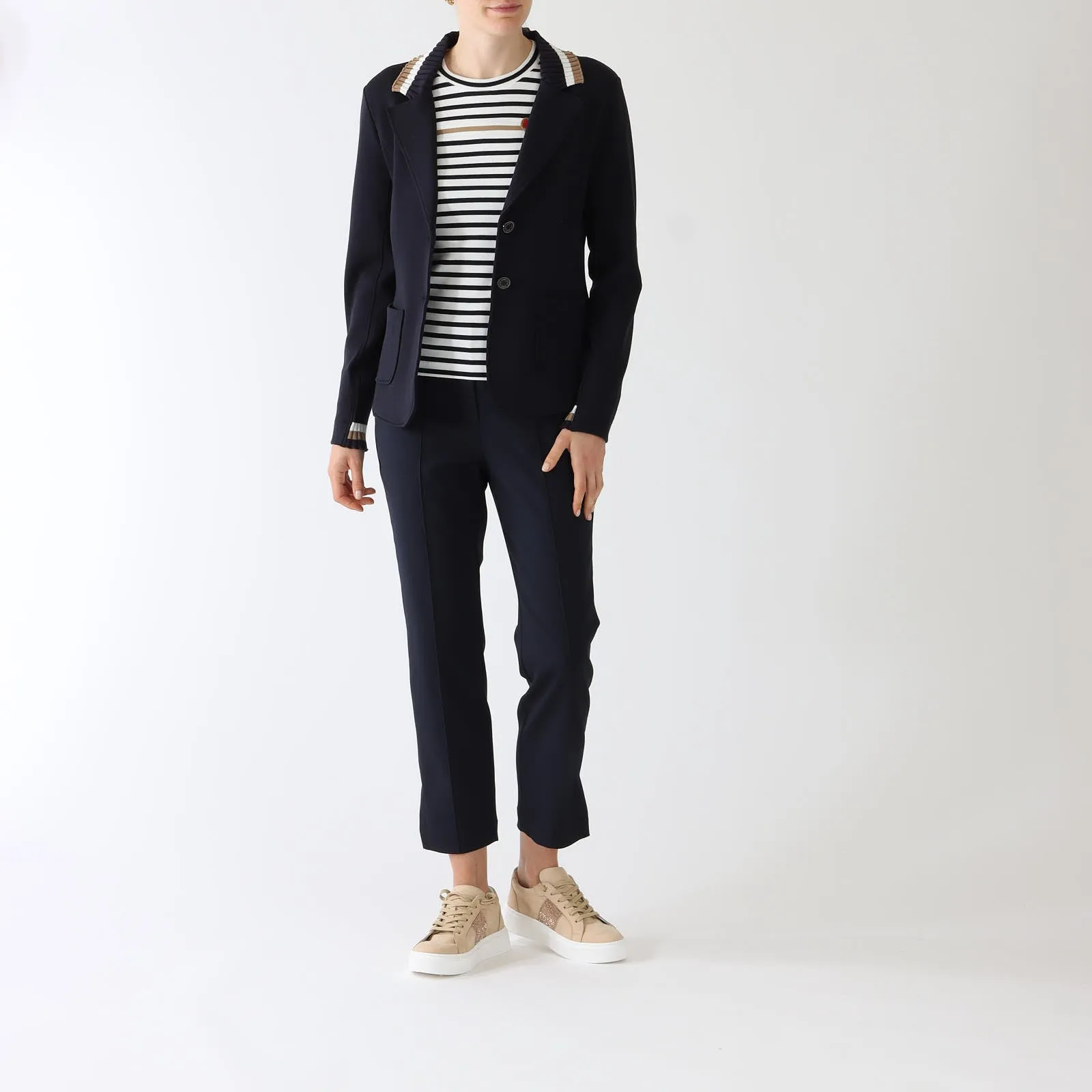 Navy Sports Knit Trim Jersey Blazer