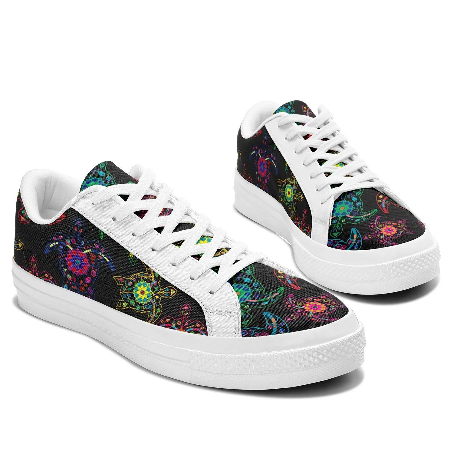 Neon Floral Turtles Aapisi Low Top Canvas Shoes White Sole