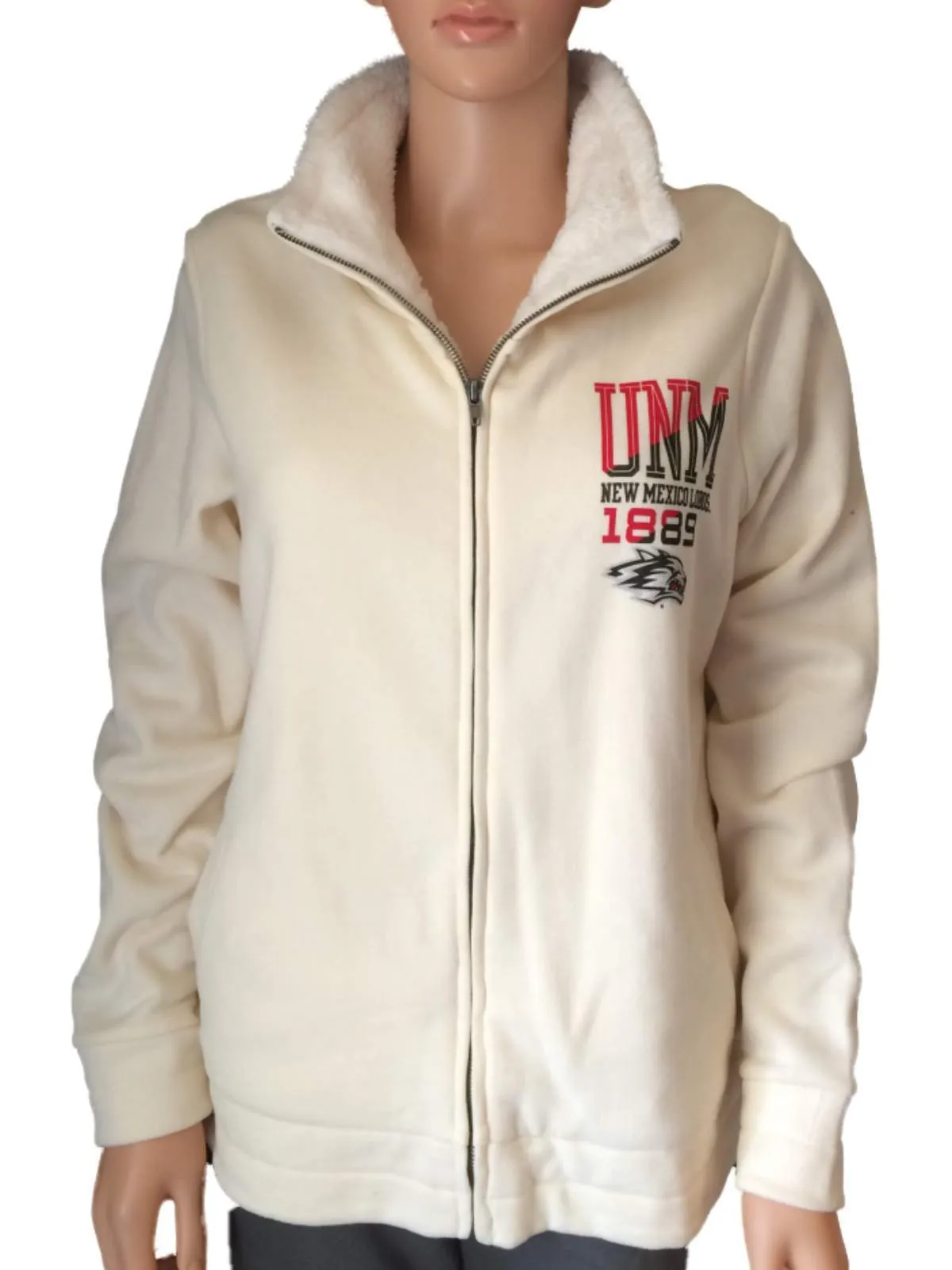 New Mexico Lobos Gear for Sports Womens Zip Up Warm Plush Cream Jacket (M)