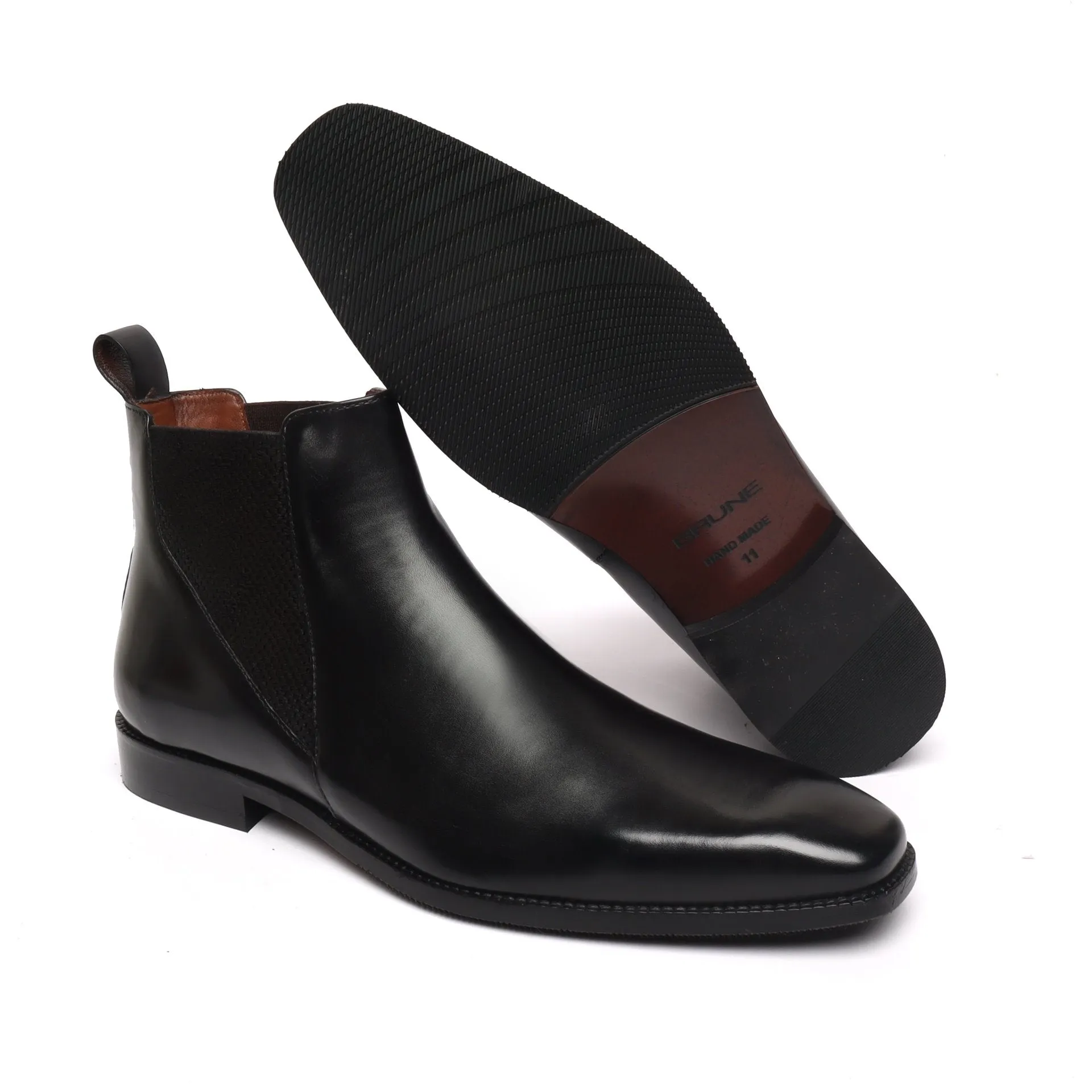 New shape Black Leather Chelsea Boot by Brune & Bareskin with a Stylish Sharp Elastic Design