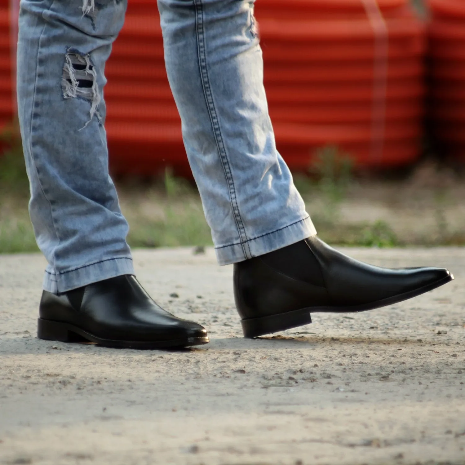 New shape Black Leather Chelsea Boot by Brune & Bareskin with a Stylish Sharp Elastic Design