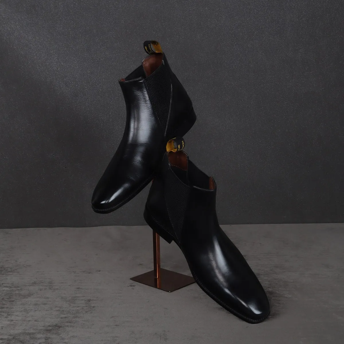 New shape Black Leather Chelsea Boot by Brune & Bareskin with a Stylish Sharp Elastic Design