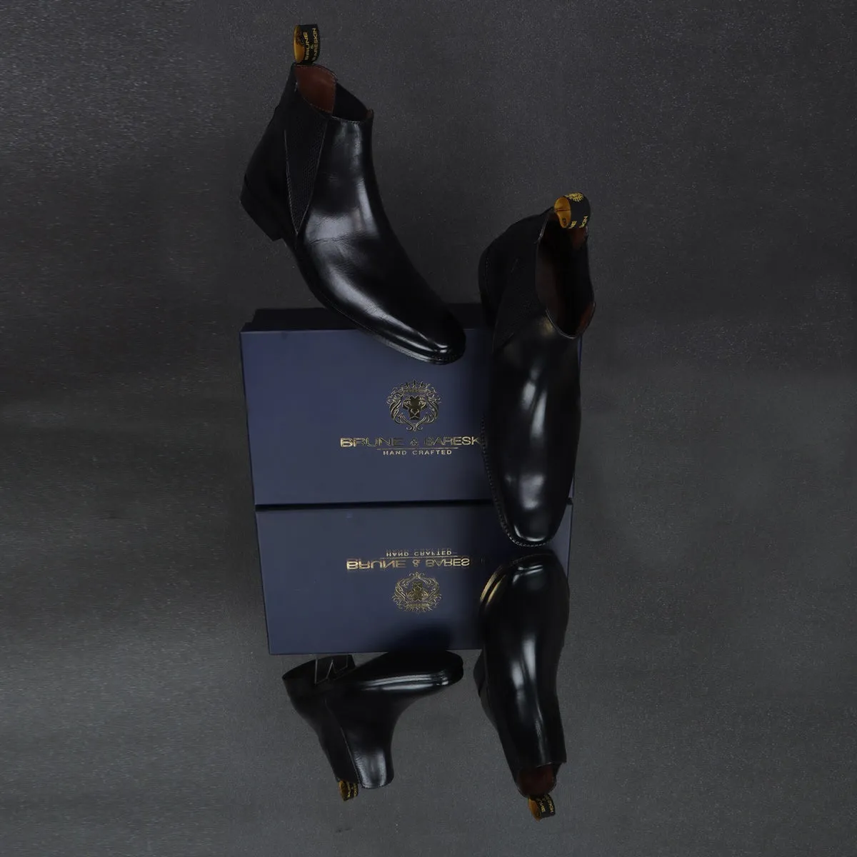 New shape Black Leather Chelsea Boot by Brune & Bareskin with a Stylish Sharp Elastic Design